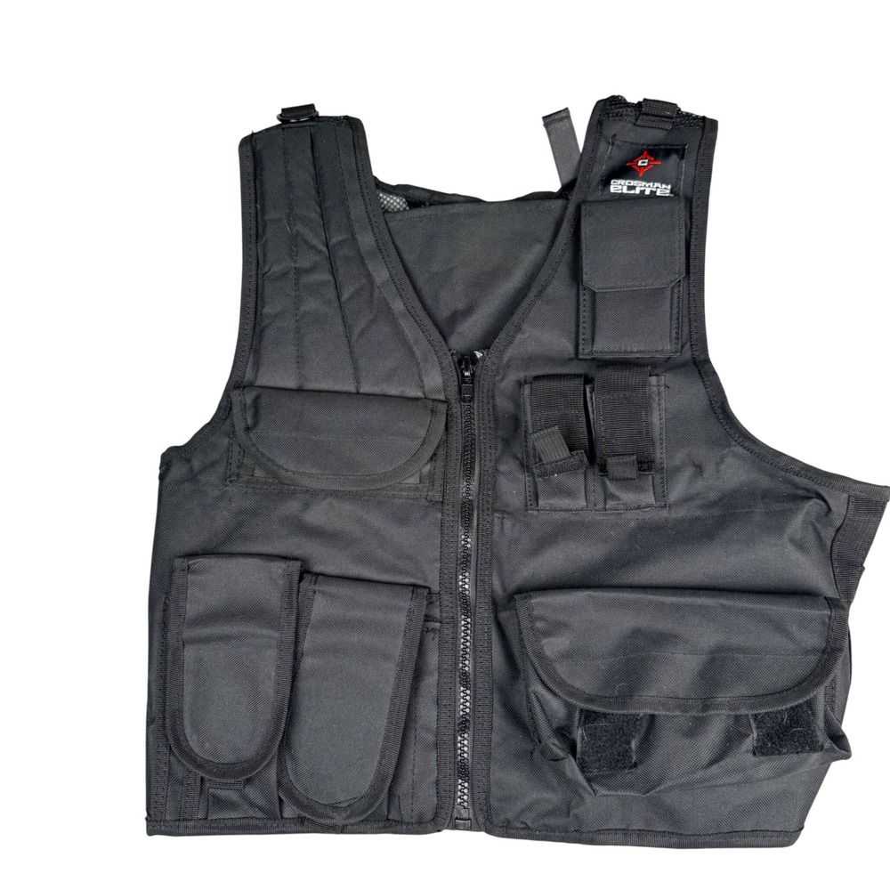Crosman Elite Tactical Vest Black Mesh Back Multi Pocket Airsoft Adjustable